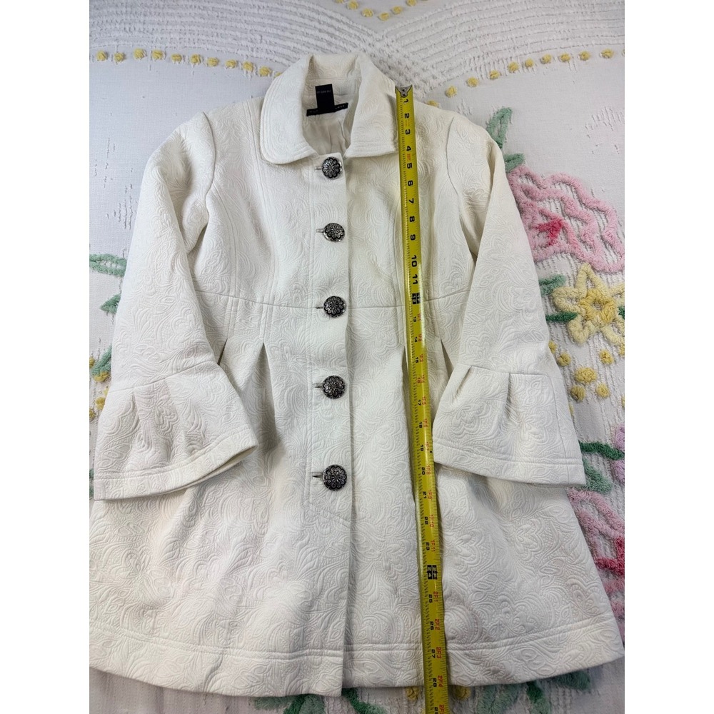 Grace Elements White Jacquard Button Front Flare … - image 8